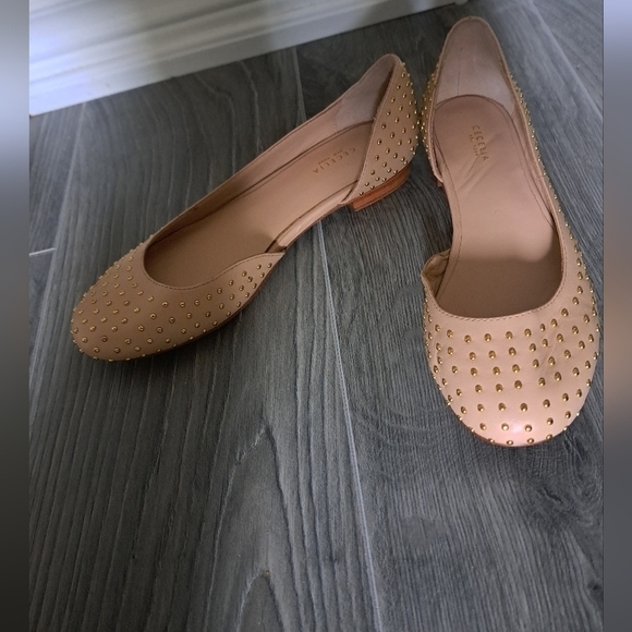 Cecelia NEW YORK leather studded flats shoes neutral beige almond toe - Picture 6 of 12